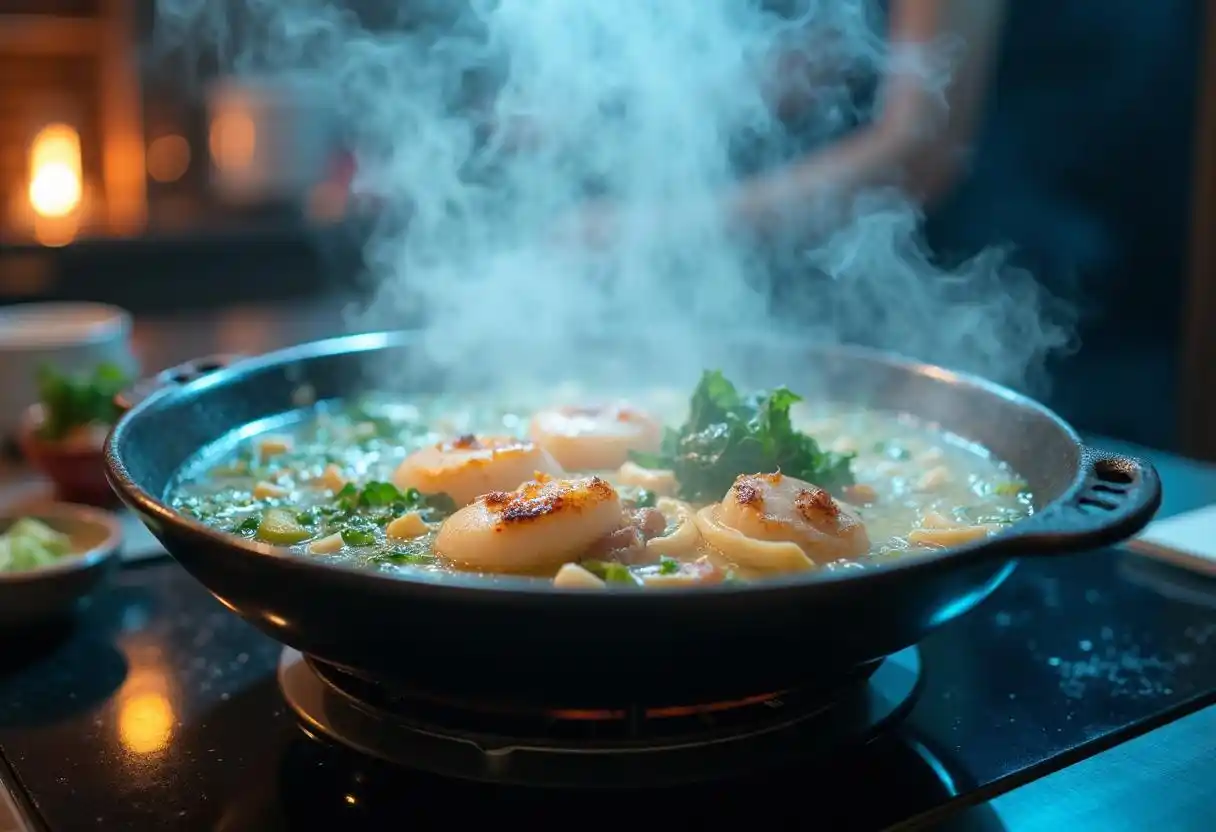 Lamb hotpot simmering on a stovetop
