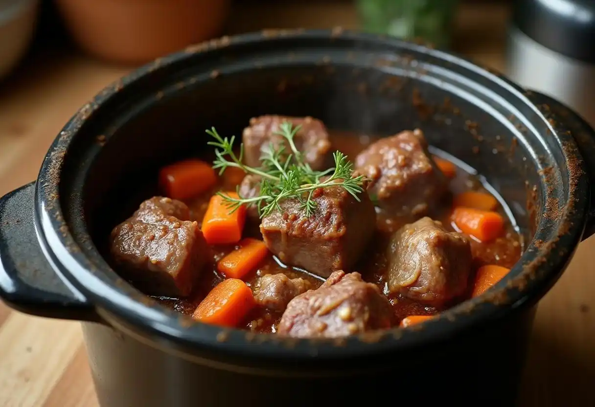 Lamb hotpot in slow cooker with tender meat