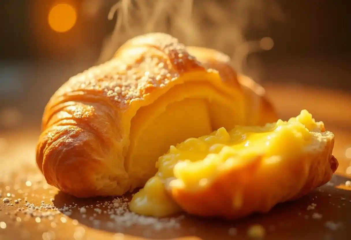 Butter leaking out of a croissant during baking
