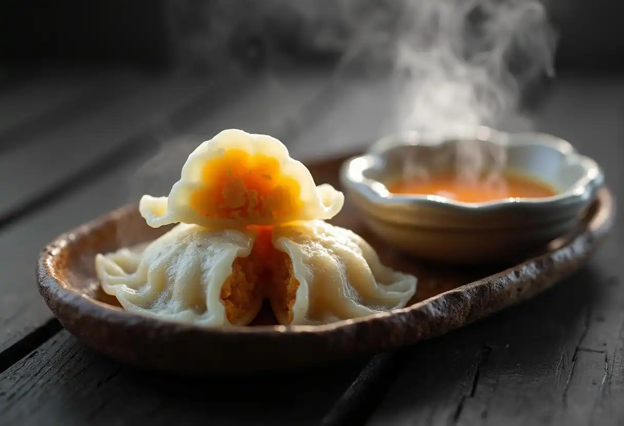 Close up of a cut suet dumpling