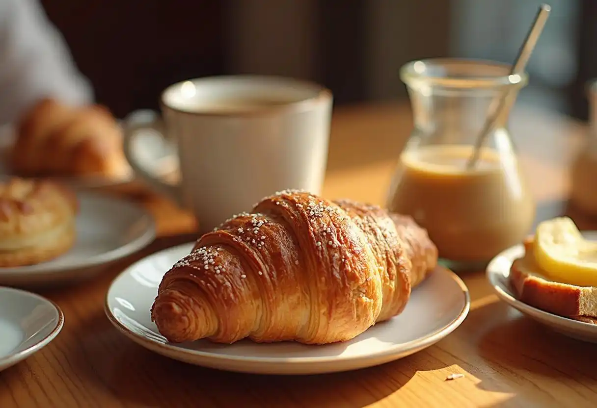 A breakfast setting with both croissant and gipfeli