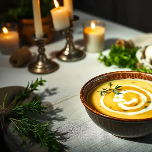 Creamy leek and potato soup bowl