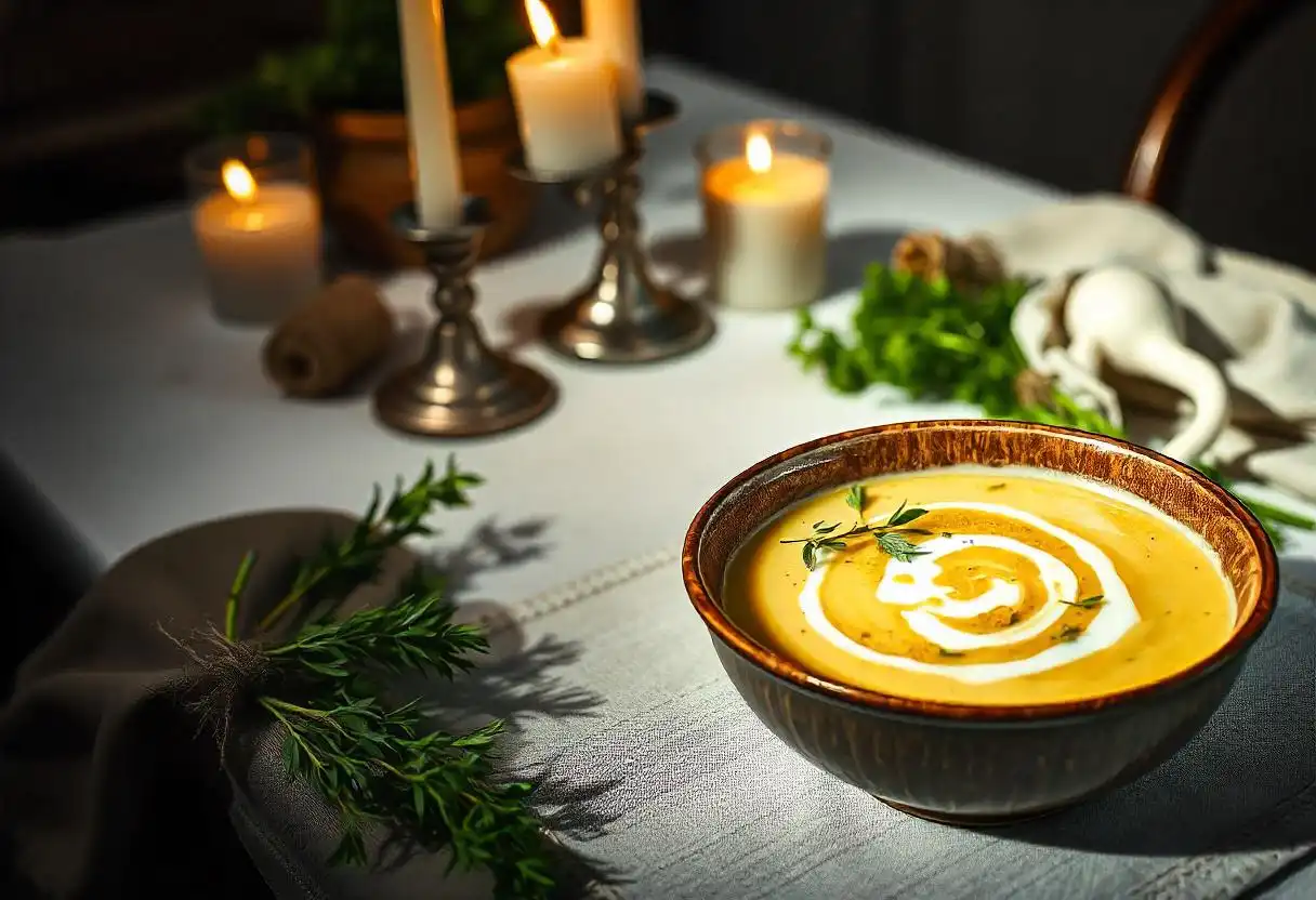 Creamy leek and potato soup bowl