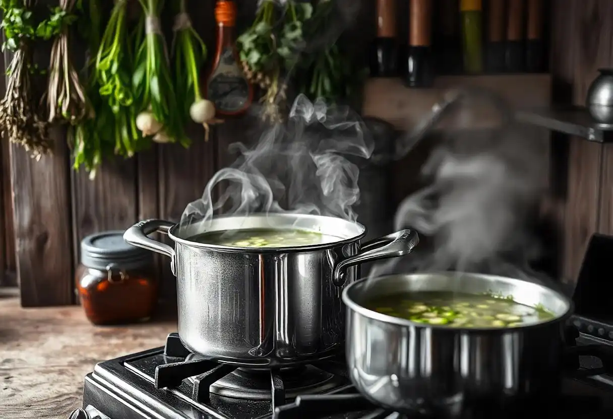 Fresh Leek greens in a soup