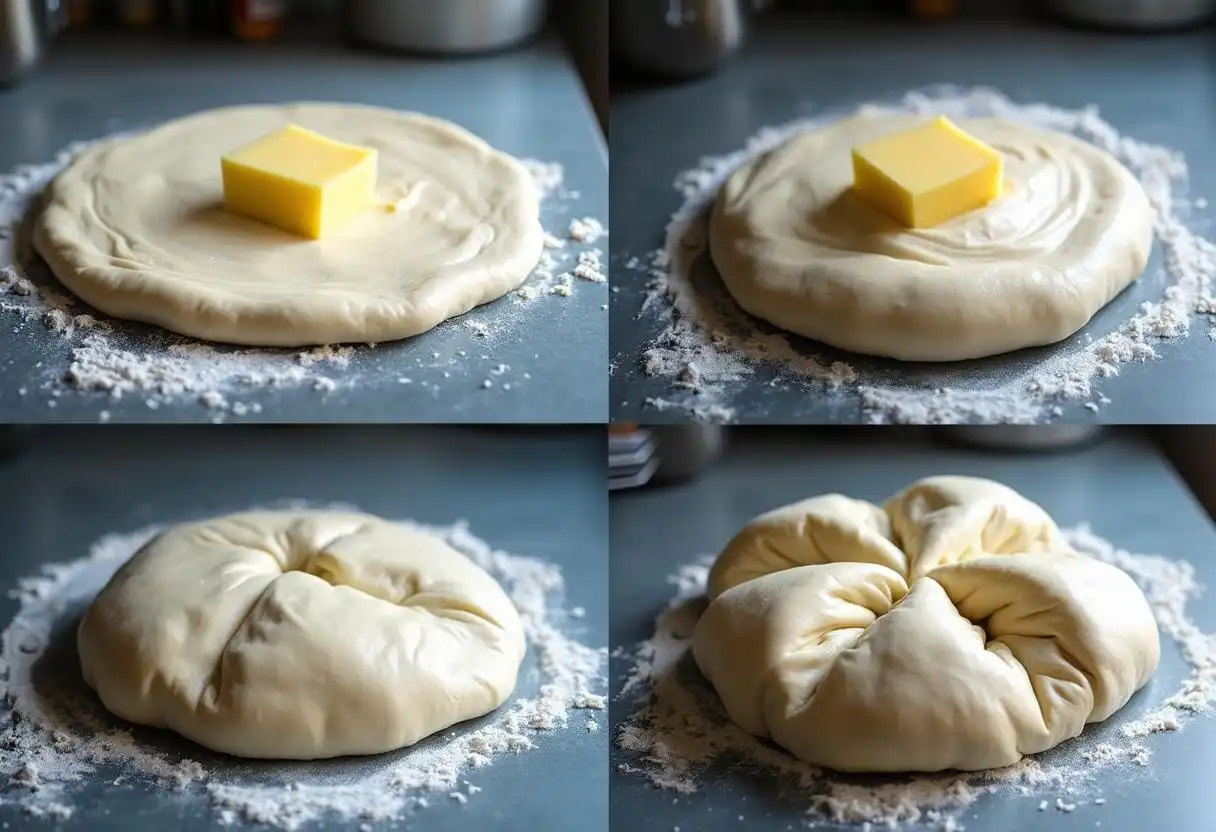 Step-by-step lamination of croissant dough