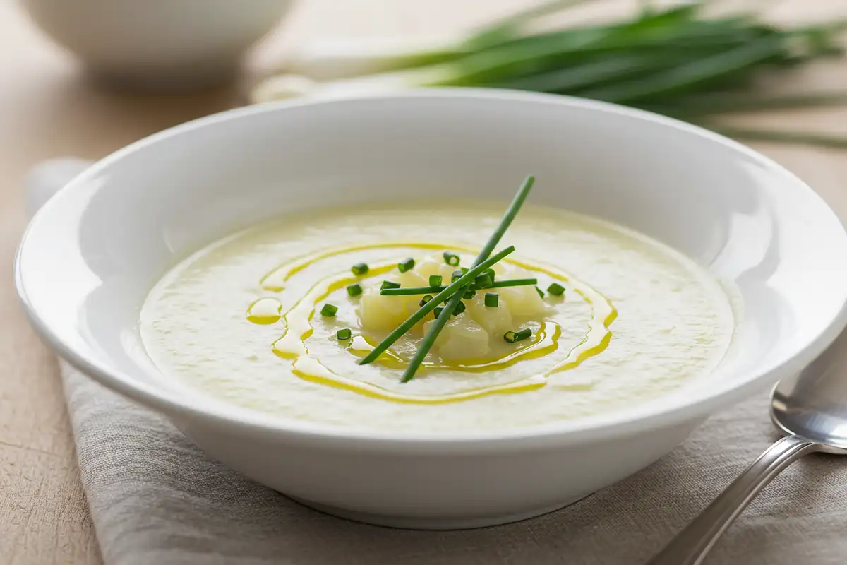Creamy Vichyssoise, a classic leek and potato soup.