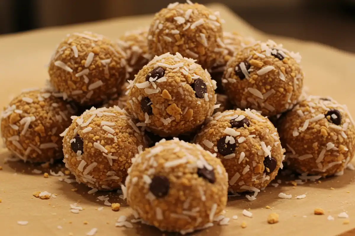 A pile of "Moose Farts recipe" candy on parchment paper.
