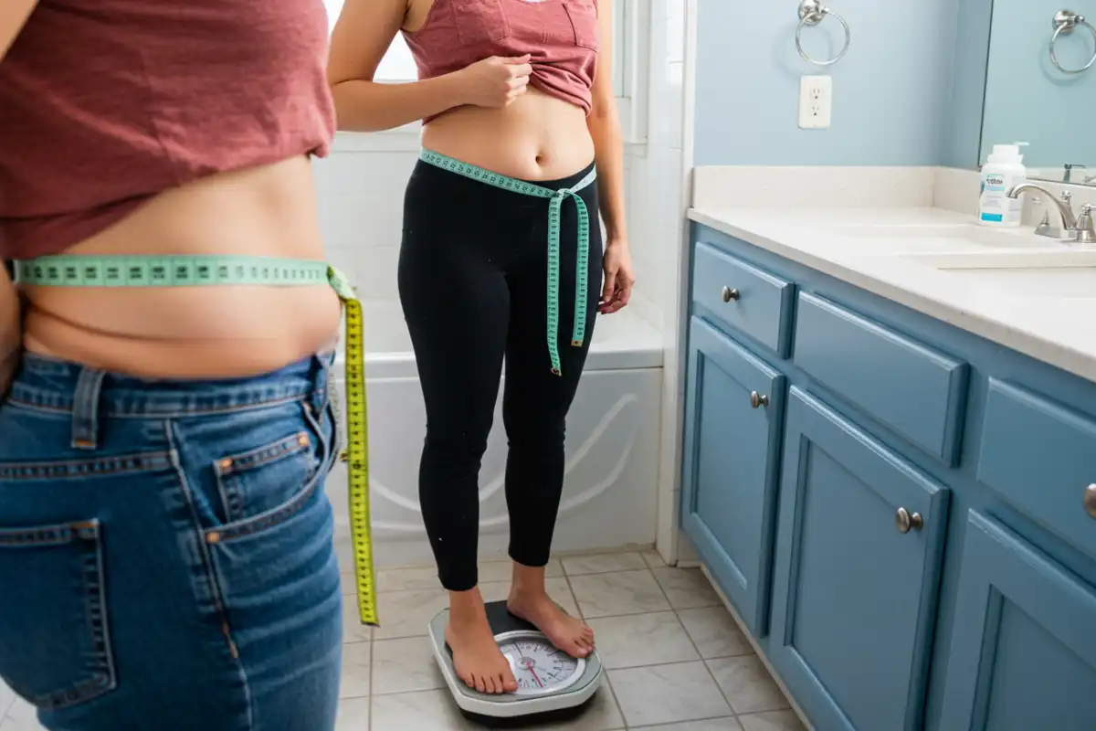 A photo for the question, "Does lemon balm make you lose weight?” with someone relaxed in the bathroom.