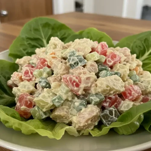 Mary Berry's Coronation Chicken on a bed of lettuce.