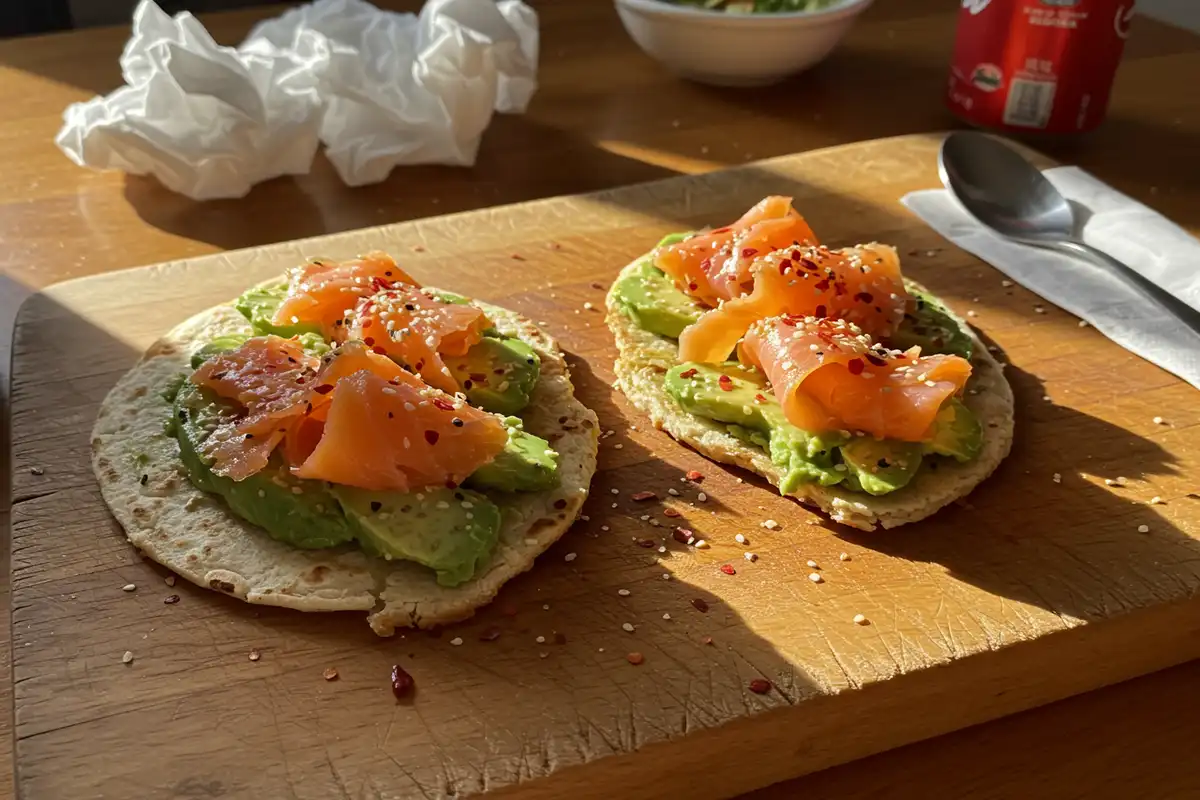 Slices of avocado toast topped with smoked salmon, red pepper flakes, and everything bagel seasoning. This is a quick and healthy smoked salmon recipe for breakfast.