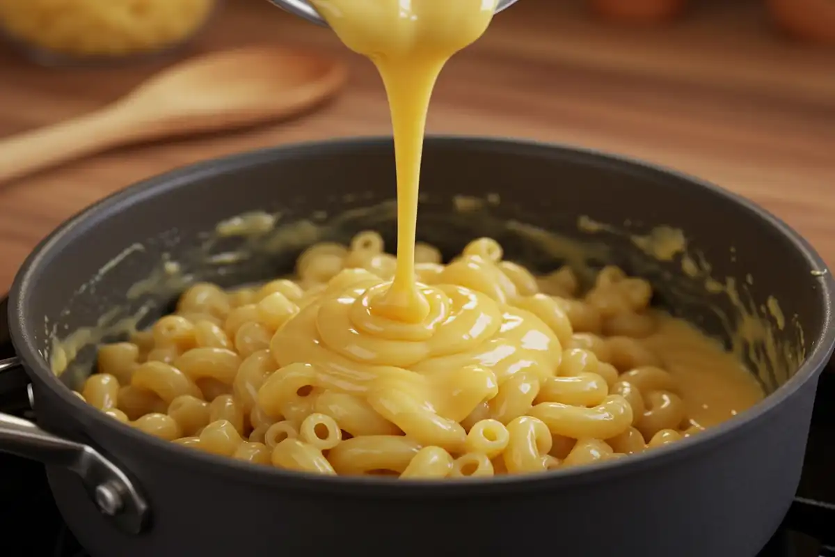 Kitchen scale measuring 1 pound of elbow macaroni, answering the question: "How much pasta for tinis mac and cheese?